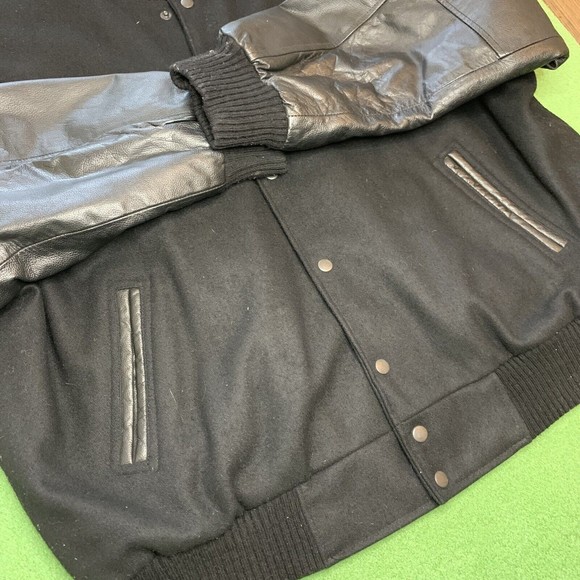 Vintage Big O Tires Black Employee Leather Bomber Jacket Burk's Bay Men's XXL - Picture 7 of 11